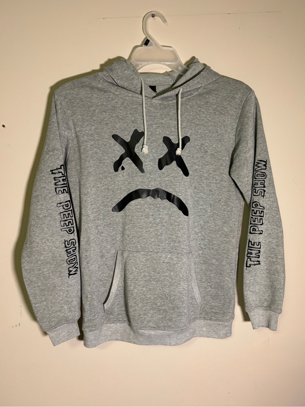 Gray Graphic Hoodie Sweatshirt with 'The Peep Show' Sleeve Print